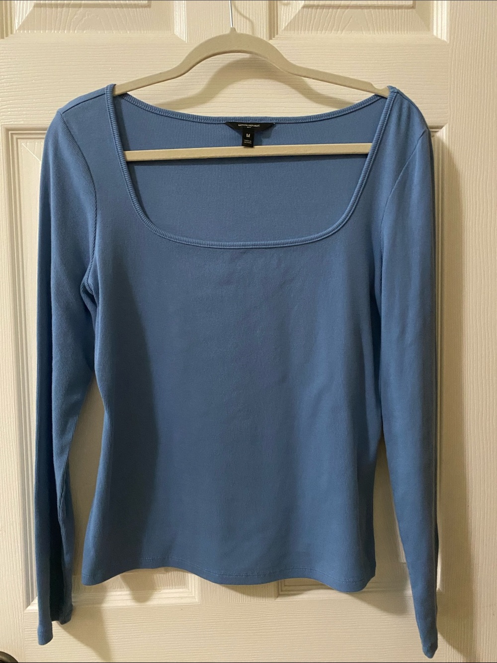 Banana Republic Light Blue Square-Neck Long Sleeve Top